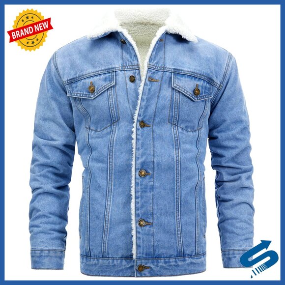 Men's Slim Fit Denim Jacket with Multiple Pockets Machine Washable
